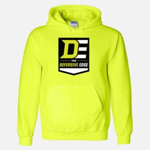 Neon yellow hoodie with Defensive Edge logo