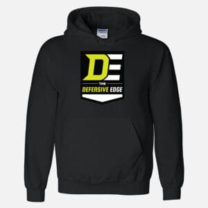 Black hoodie featuring The Defensive Edge logo