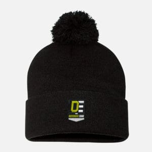 Black knit pom-pom beanie with logo